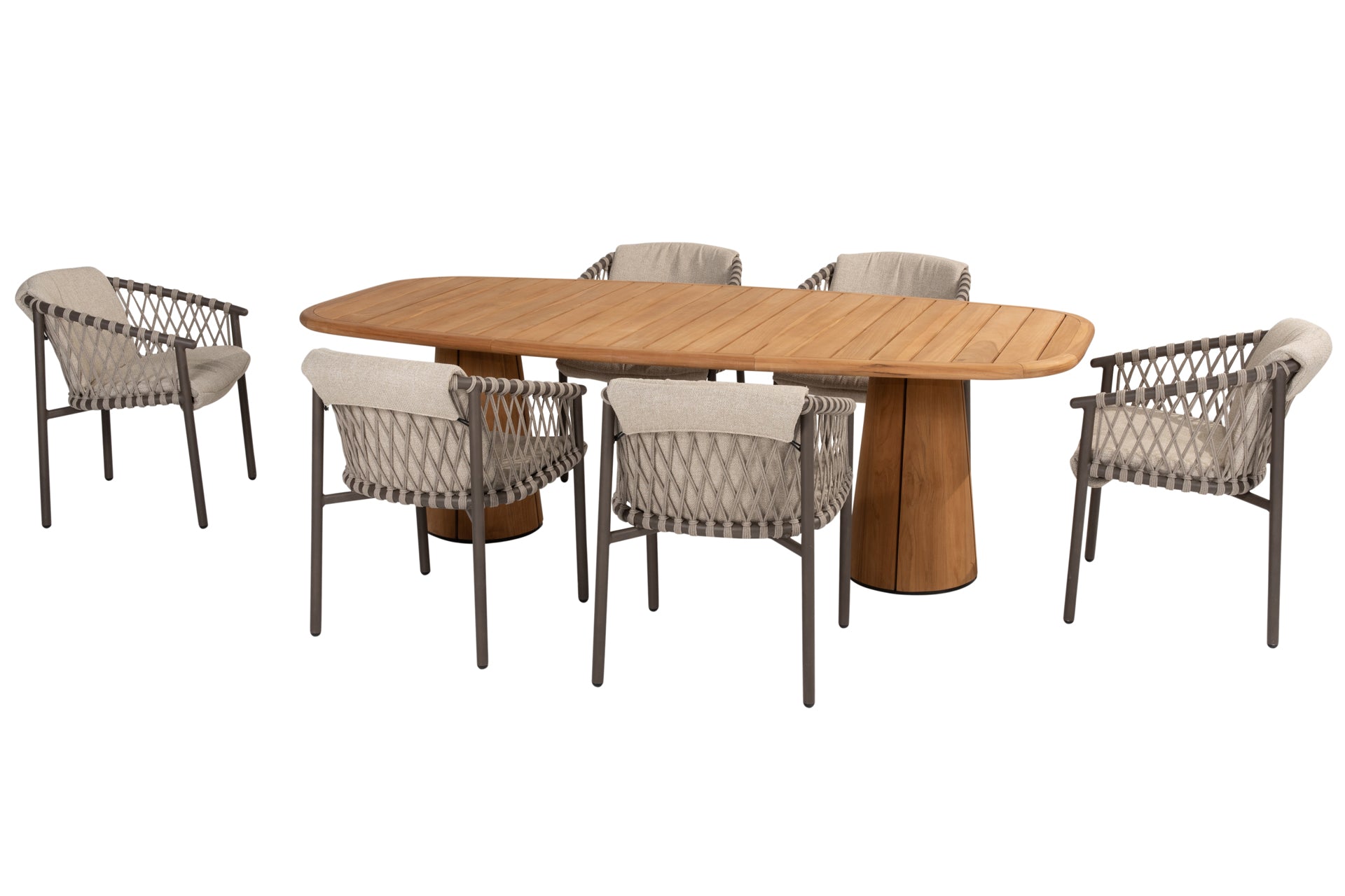 Allora dining set Terre with Capri barrel teak table 240x110cm - Complete Set