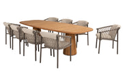 Allora dining set Terre with Capri barrel shape table teak 280x110cm - Complete Set
