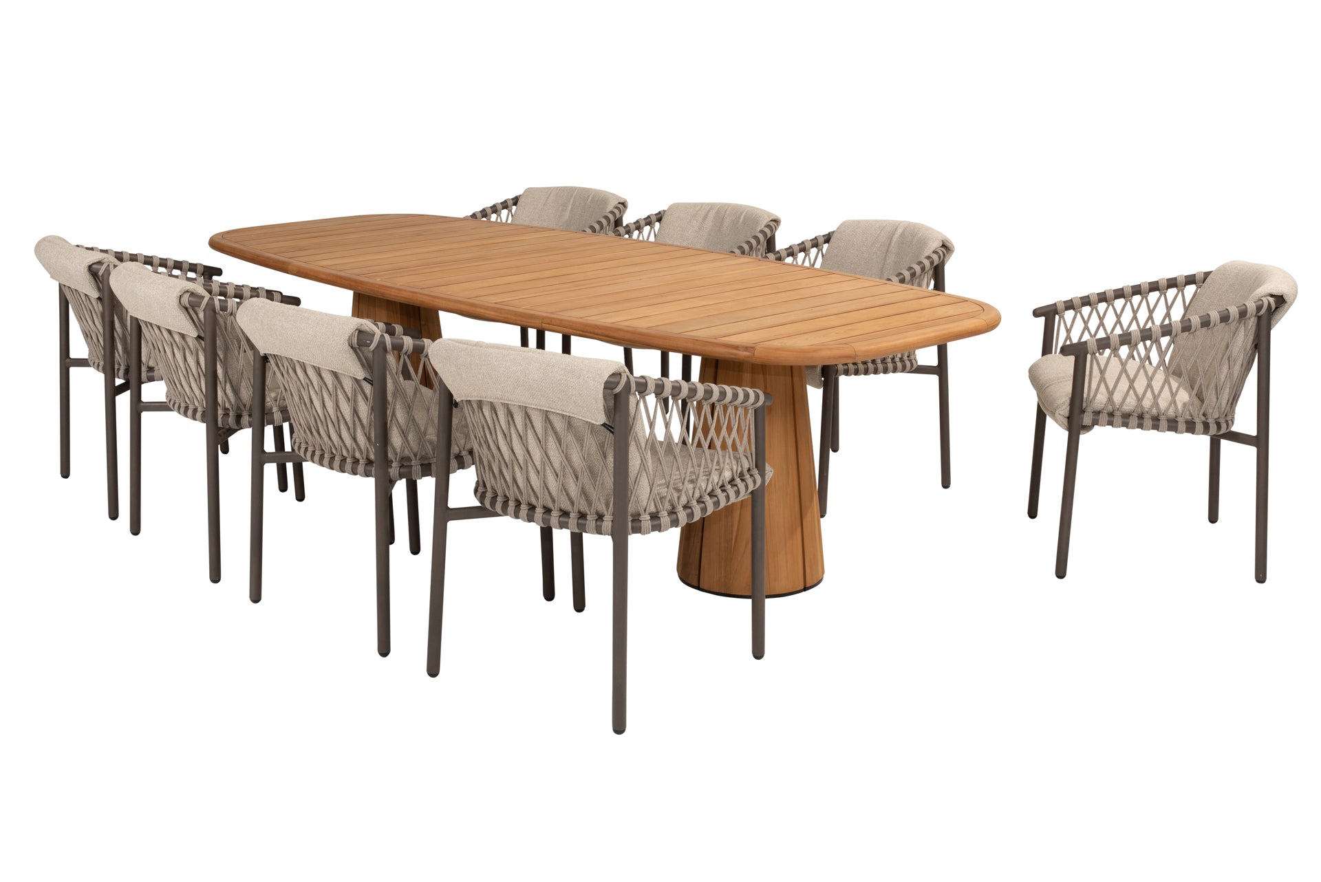 Allora dining set Terre with Capri barrel shape table teak 280x110cm - Complete Set
