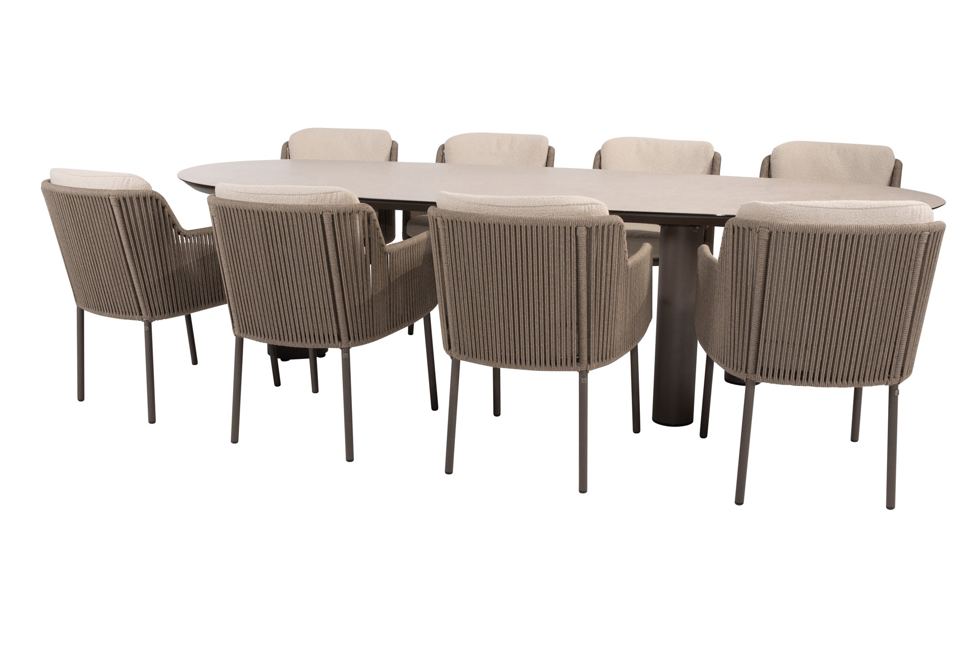 Bernini dining set terre with Denia mango dining table printed ceramic 290x110cm terre - Complete Set