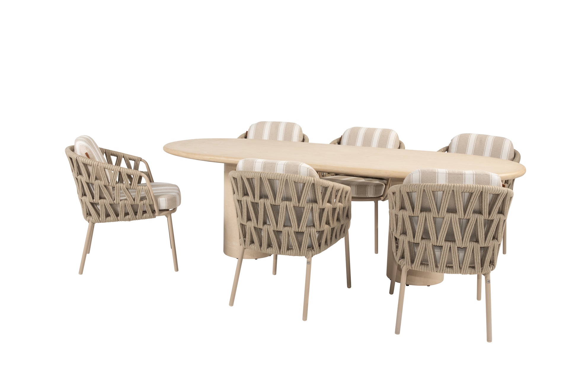 Beverly dining set latte with Hampton oval dining table 240 x 105cm - Complete Set