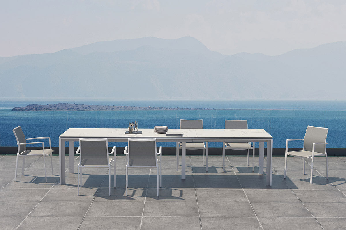 4SO Melbourne Dining-Set weiß (6-tlg.) + Optimum Tisch 280x95 cm