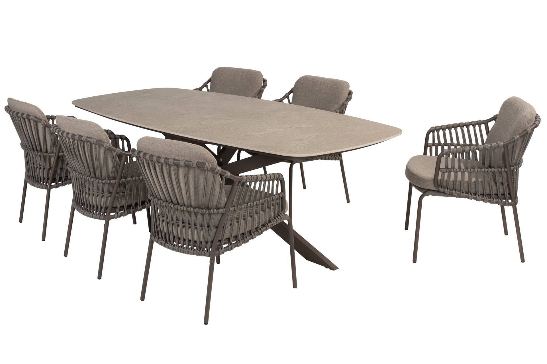 Capalbio dining set with Prado barrel dining table ceramic top 240x105cm Terre - Complete Set