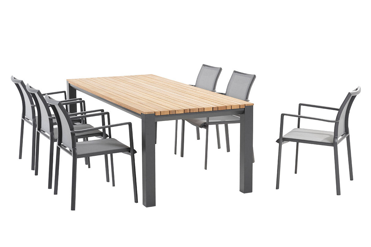 4SO Melbourne Dining-Set anthrazit (6-tlg.) + Ridge Tisch 220x95 cm