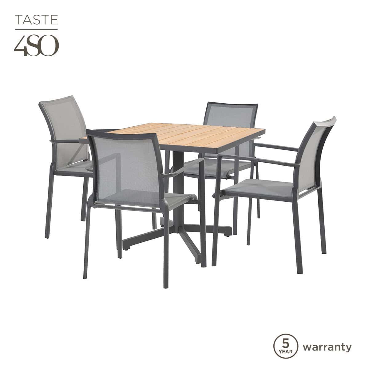 4SO Melbourne Dining-Set anthrazit (4-tlg.) + Fiesta Tisch 90x90 cm