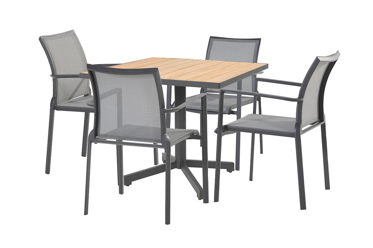 4SO Melbourne Dining-Set anthrazit (4-tlg.) + Fiesta Tisch 90x90 cm