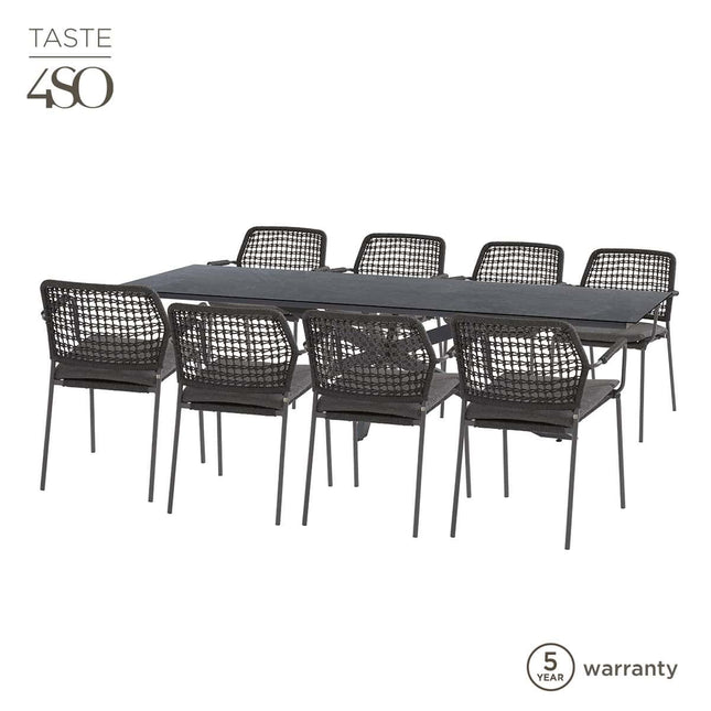 Taste 4SO Barista Dining Anthrazit + Minerva Tisch HPL Blatt Dunkelgrau 280 x 95 cm