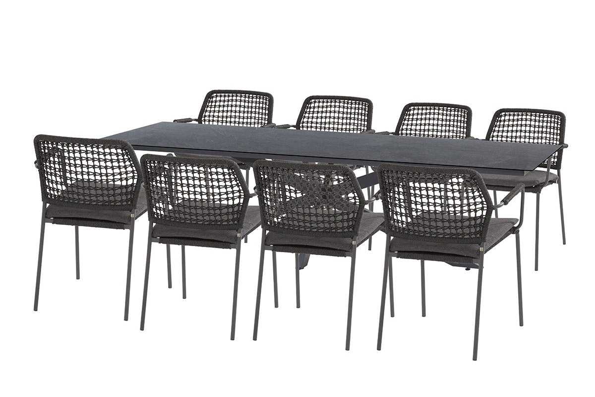 4SO Barista Dining-Set anthrazit (8-tlg.) + Goa Tisch 280x95 cm