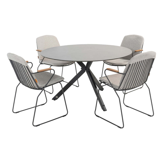 4 Seasons Outdoor Veneto Dining Anthrazit + Locarno Tisch HPL Schiefer Anthrazit 130 Ø CM