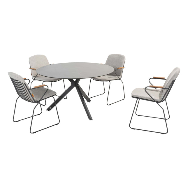 4 Seasons Outdoor Veneto Dining Anthrazit + Locarno Tisch HPL Schiefer Anthrazit 130 Ø CM