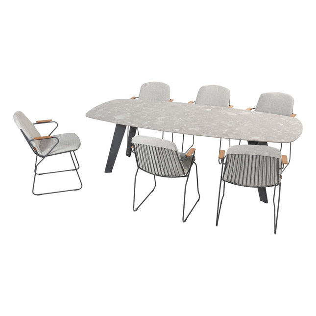 4 Seasons Outdoor Veneto Dining Anthrazit + Montana Tisch Barrel Keramik Terrazzo 240 x 103 cm
