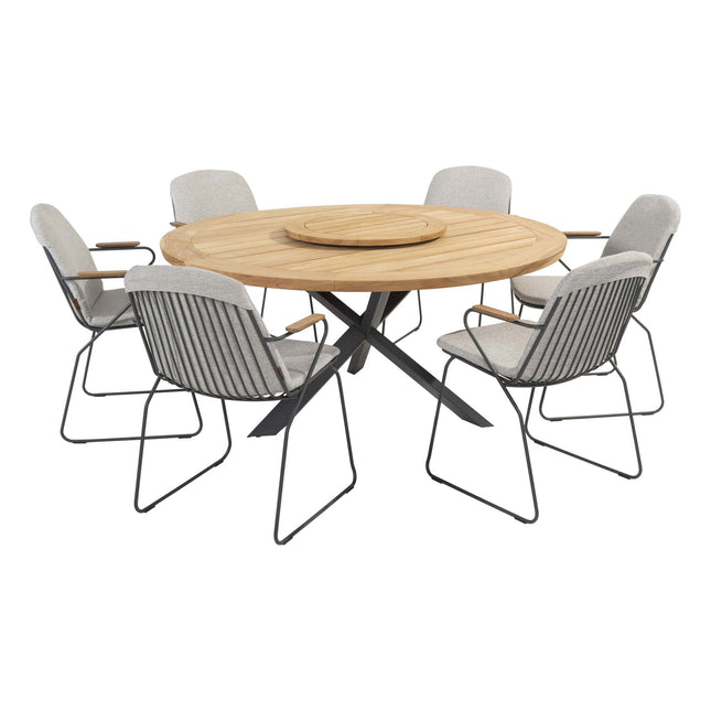 4 Seasons Outdoor Veneto Dining Anthrazit + Taste 4SO Prado Teak Tabelle 160 Ø CM + Lazy Susan