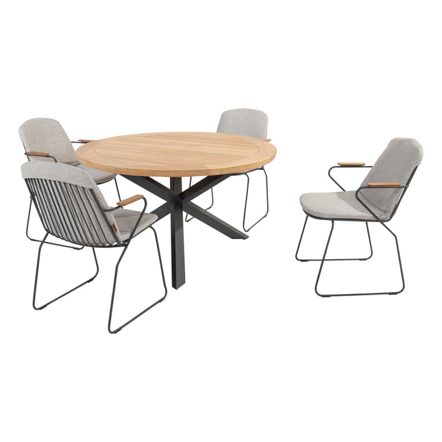 4 Seasons Outdoor Veneto Dining Anthrazit + Taste 4SO Prado Teak Tabelle 130 Ø CM