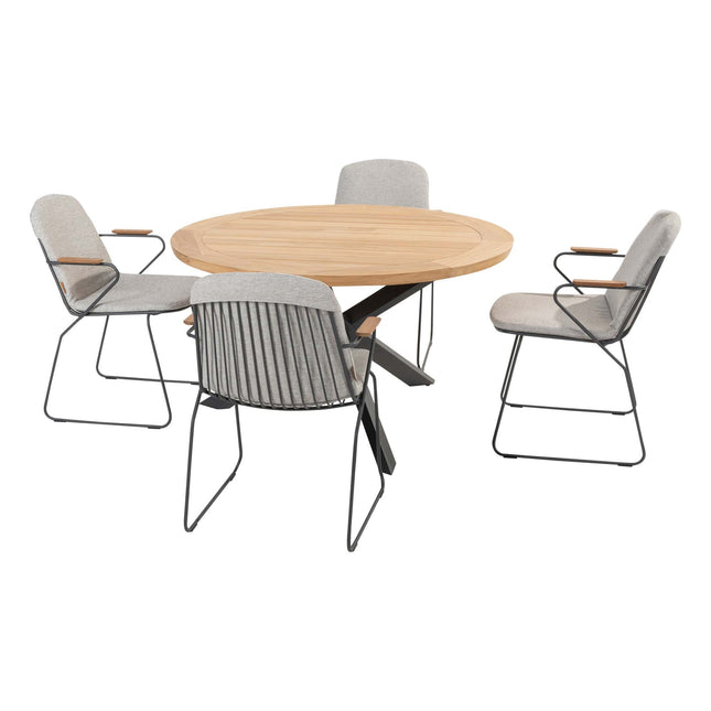 4 Seasons Outdoor Veneto Dining Anthrazit + Taste 4SO Prado Teak Tabelle 130 Ø CM