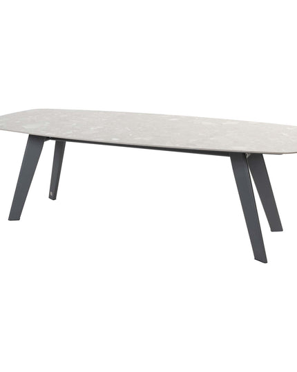 4 Seasons Outdoor Aprilla Dining Pure (6-tlg.) + Montana Tisch Fass Keramik Terrazzo 240 cm