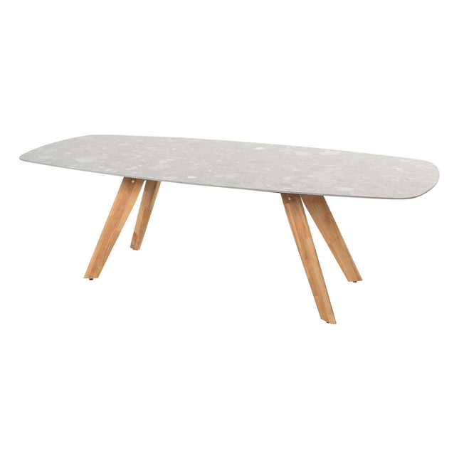 4 Jahreszeiten Outdoor Murcia Dining Latte + Montana Tisch Fass Keramik Terrazzo 240 cm Teak -Chassis