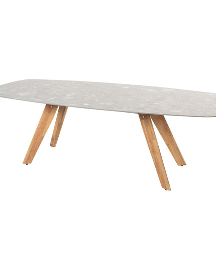 4 Seasons Outdoor Veneto Dining Olive + Montana Tischfass Teak -Basis mit Keramik -Terrazzo 240 cm