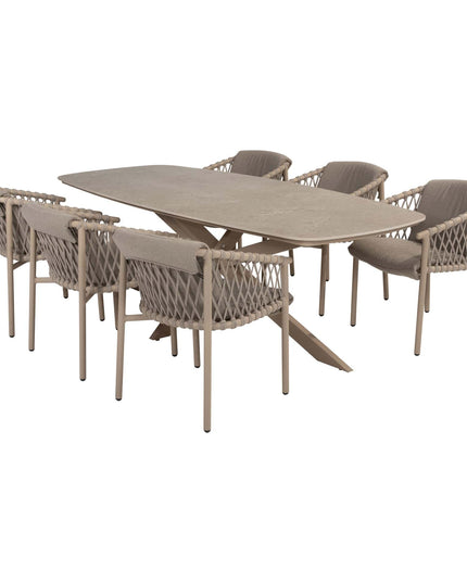 4 Jahreszeiten Outdoor Allora Essstuhl Latte + Geschmack 4so Prado Tisch mit Keramiktisch Top Barrel Latte 240 cm