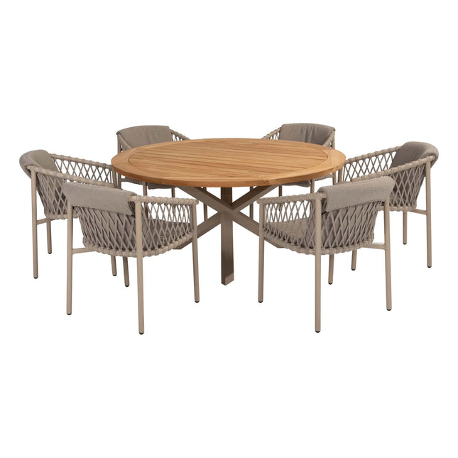 4 Seasons Outdoor Allora Essstuhl Latte + Taste 4SO Prado Teak Tabelle 160 Ø CM Latte Basis