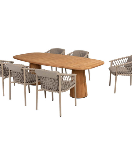 4 Seasons Outdoor Allora Essstuhl Latte + Taste 4SO Capri Tisch-Fass-Form-Teak 240 cm