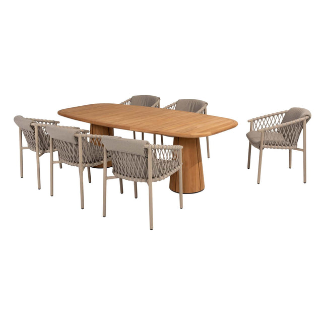 4 Seasons Outdoor Allora Essstuhl Latte + Taste 4SO Capri Tisch-Fass-Form-Teak 240 cm