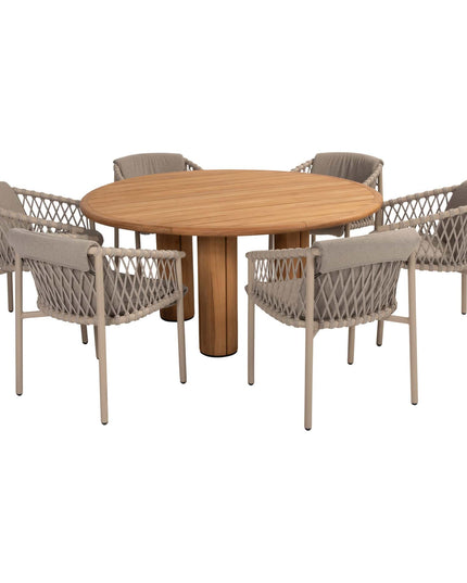 4 Seasons Outdoor Allora Essstuhl Latte + Taste 4SO Korsica Tisch Teak 160 Ø CM