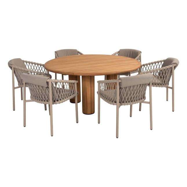 4 Seasons Outdoor Allora Essstuhl Latte + Taste 4SO Korsica Tisch Teak 160 Ø CM