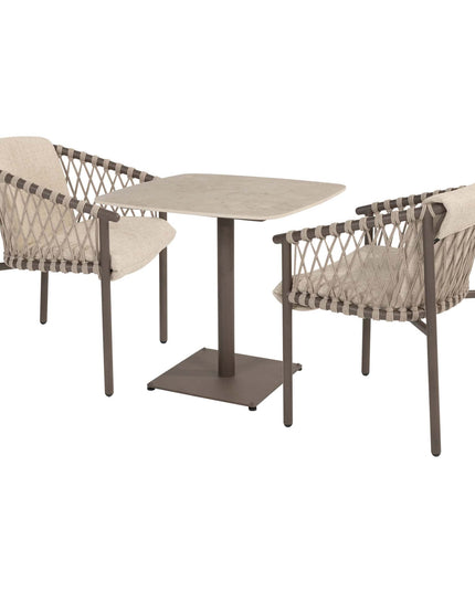 4 Seasons Outdoor Allora Essstuhl Terre + Vermont Esstisch mit Keramiktisch Top Terre 75 x 75 cm