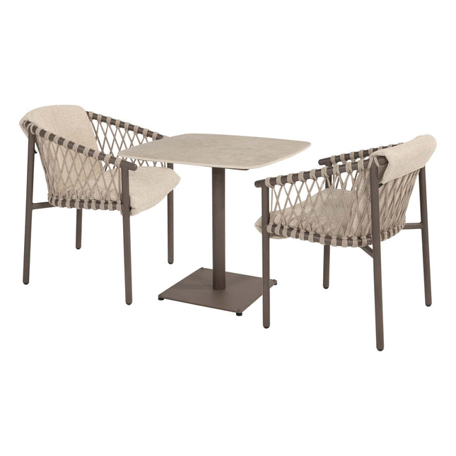 4 Seasons Outdoor Allora Essstuhl Terre + Vermont Esstisch mit Keramiktisch Top Terre 75 x 75 cm