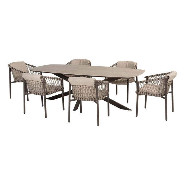 4 Seasons Outdoor Allora Essstuhl Terre + Taste 4SO Prado Tisch mit Keramik -Tisch -Top Barrel Terre 240 cm