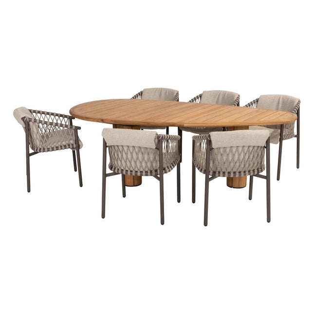 4 Seasons Outdoor Allora Essstuhl Terre + Taste 4SO Korsica Tisch Kieselform Teak 240 cm