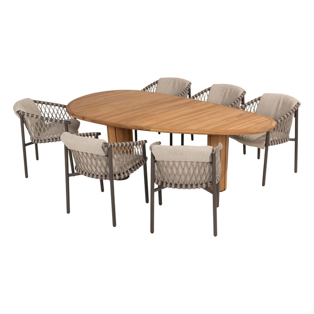 4 Seasons Outdoor Allora Essstuhl Terre + Taste 4SO Korsica Tisch Kieselform Teak 240 cm