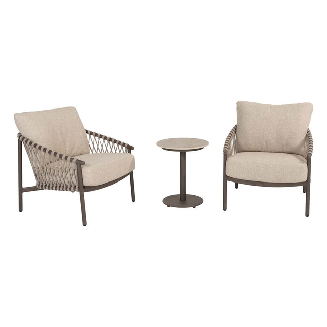 4 Jahreszeiten Outdoor Allora Bistro Lounge Set + Boaz Seitentabelle 45 Ø CM Terre