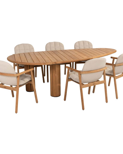 4 Seasons Outdoor Samos Essstuhl + Taste 4SO Corsica Tisch Kieselform Teak 240 cm