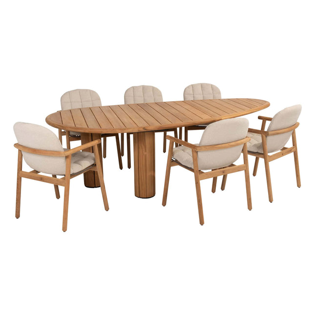 4 Seasons Outdoor Samos Essstuhl + Taste 4SO Corsica Tisch Kieselform Teak 240 cm