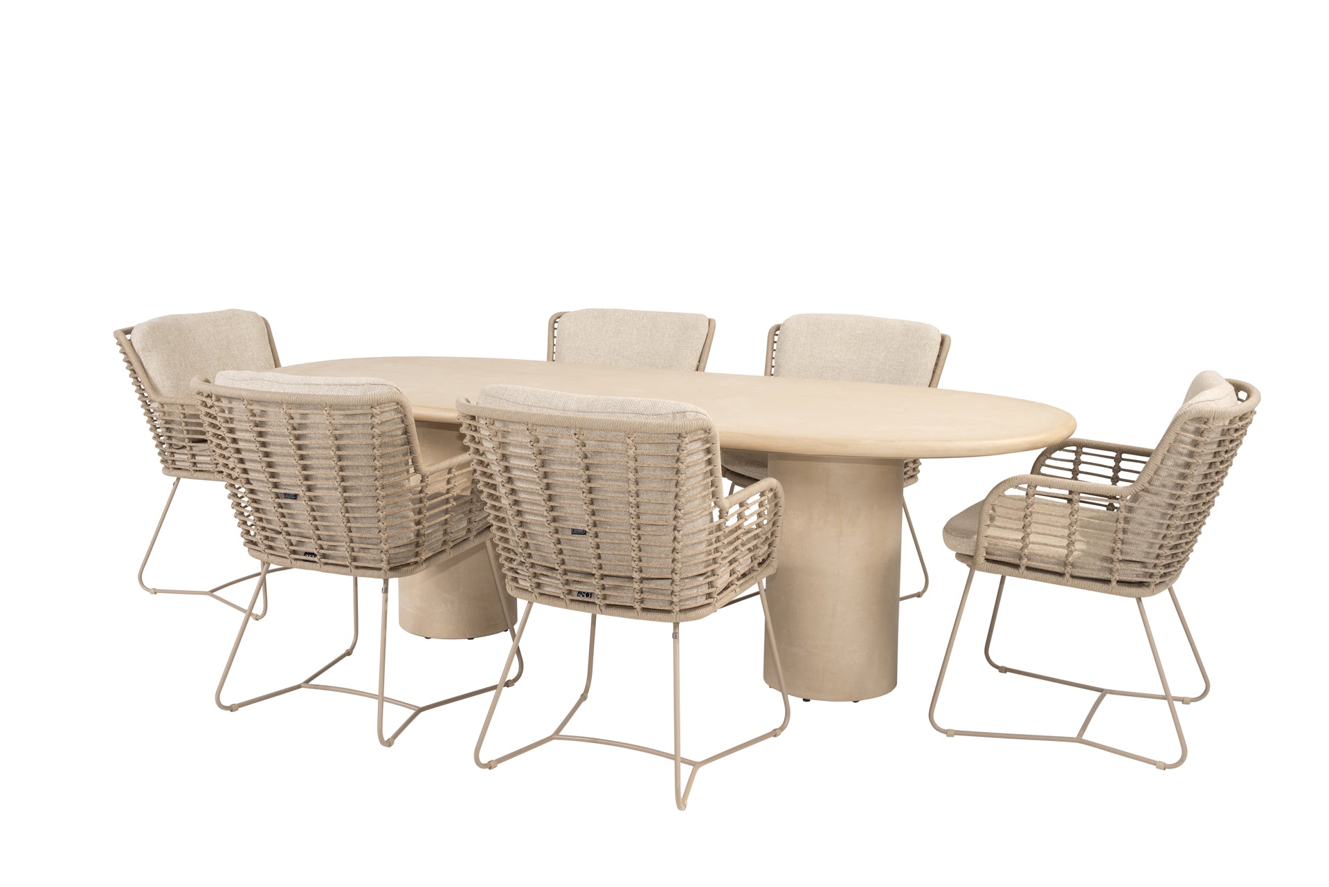Fabrice dining set latte with Hampton oval dining table 240 x 105cm - Complete Set