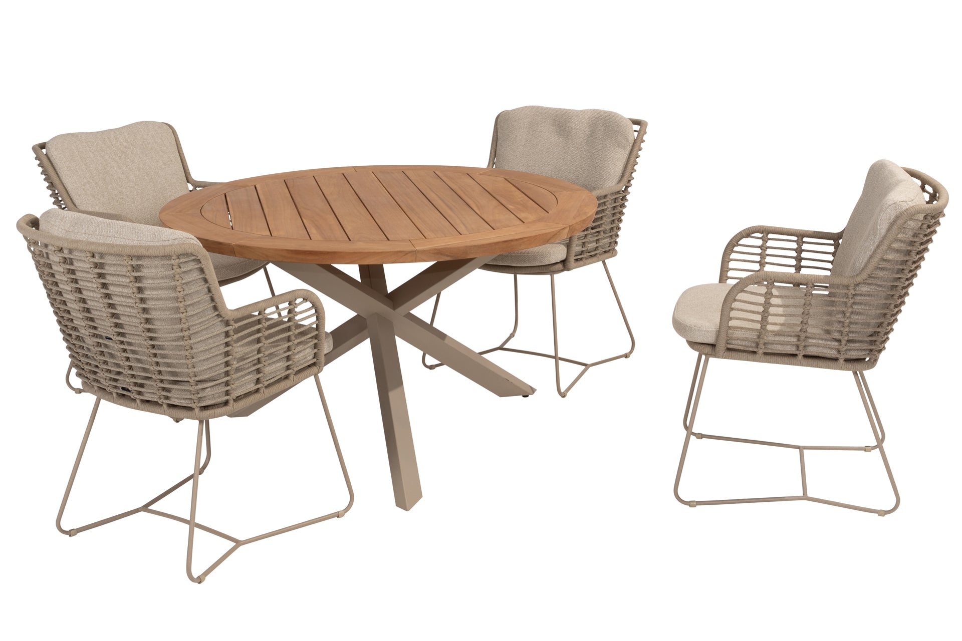 Fabrice dining set Latte with Prado Teak table 130cm Latte - Complete Set