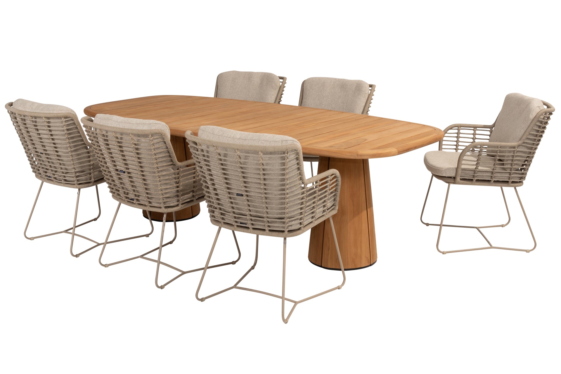 Fabrice dining set Latte with Capri barrel teak table 240x110cm - Complete Set