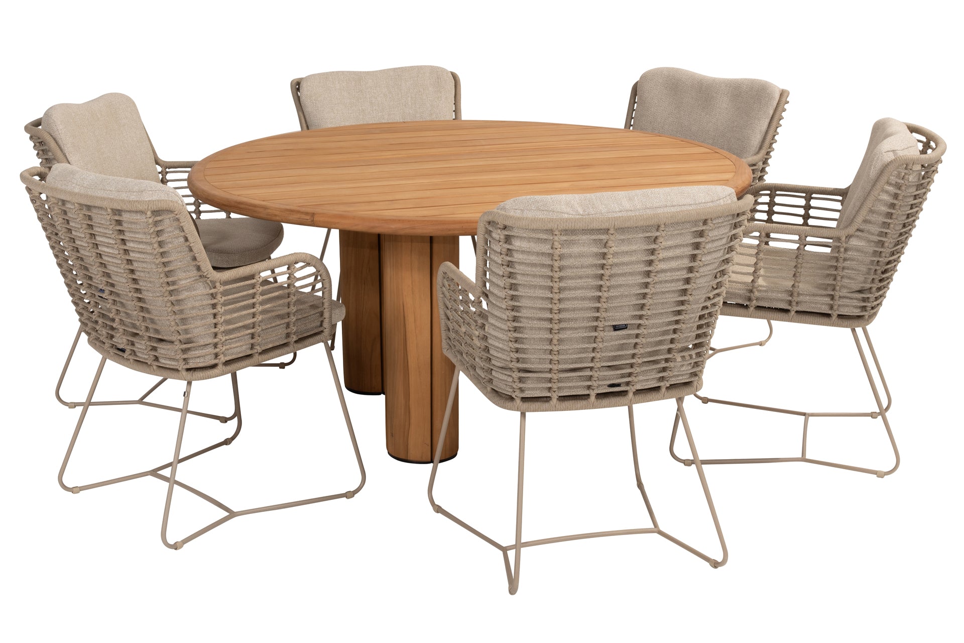 Fabrice dining set Latte with Corsica dining table teak 160cm - Complete Set