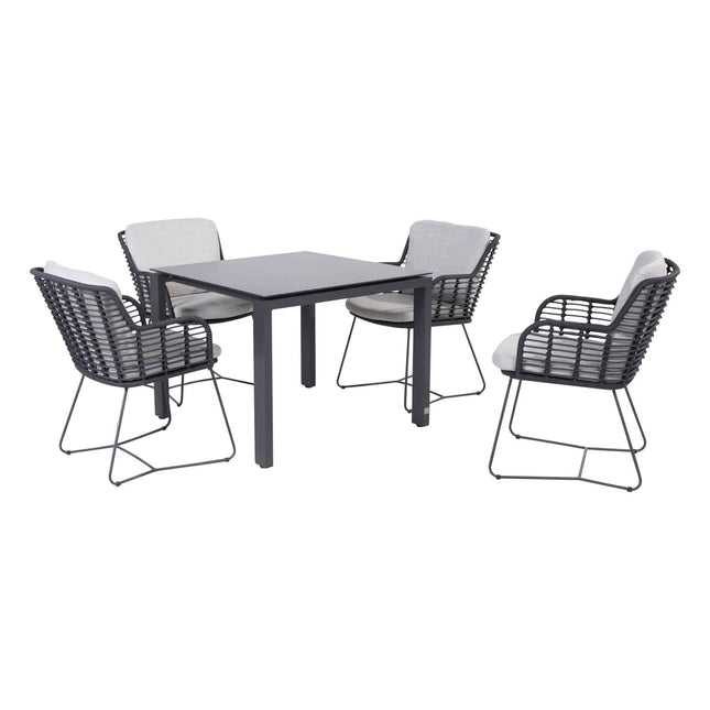 4 Seasons Outdoor Fabrice Essanthrazit + Goa Tisch HPL Slate Anthrazit 95 × 95 cm