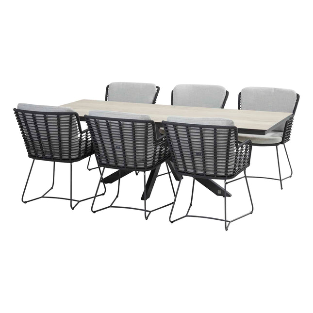 4 Seasons Outdoor Fabrice Essanthrazit + Minerva -Tisch mit HPL Blattholz Look 220 cm