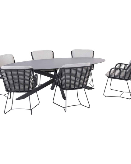 4 Seasons Outdoor Fabrice Dining Anthrazit + Privada Tisch Oval HPL Blatt 240 cm
