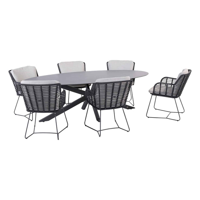 4 Seasons Outdoor Fabrice Dining Anthrazit + Privada Tisch Oval HPL Blatt 240 cm