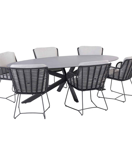 4 Seasons Outdoor Fabrice Dining Anthrazit + Privada Tisch Oval HPL Blatt 240 cm