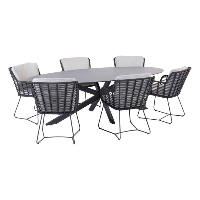 4 Seasons Outdoor Fabrice Dining Anthrazit + Privada Tisch Oval HPL Blatt 240 cm