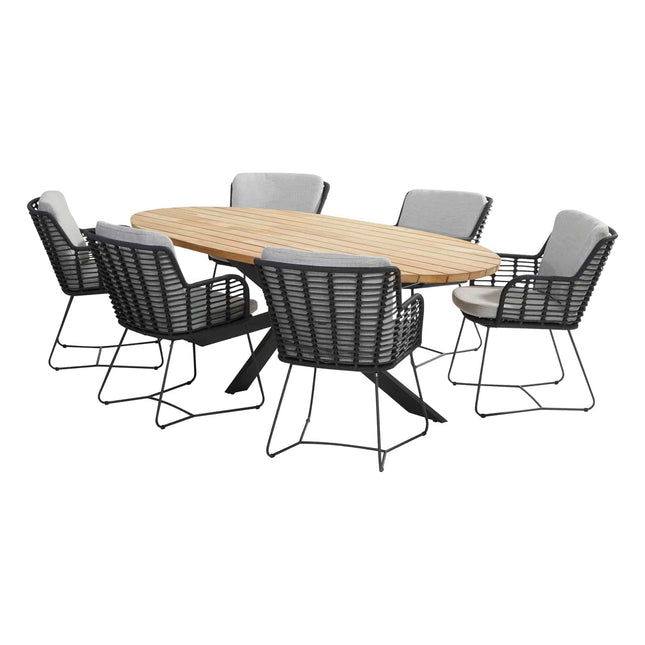 4 Seasons Outdoor Fabrice Dining Anthrazit + Taste 4SO Prado Teaktisch Ellips 240 cm