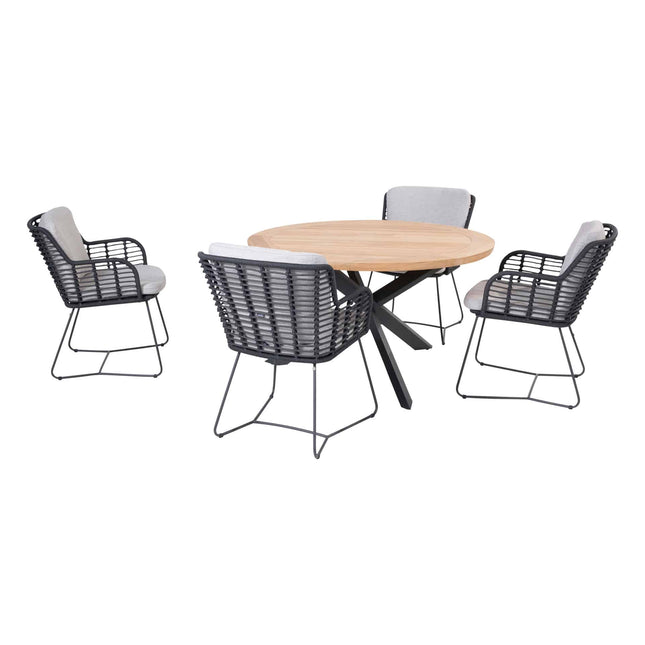 4 Seasons Outdoor Fabrice Essanthrazit + Taste 4SO Prado Teak Tabelle 130 Ø cm