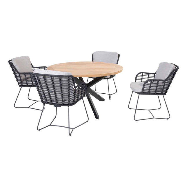 4 Seasons Outdoor Fabrice Essanthrazit + Taste 4SO Prado Teak Tabelle 130 Ø cm