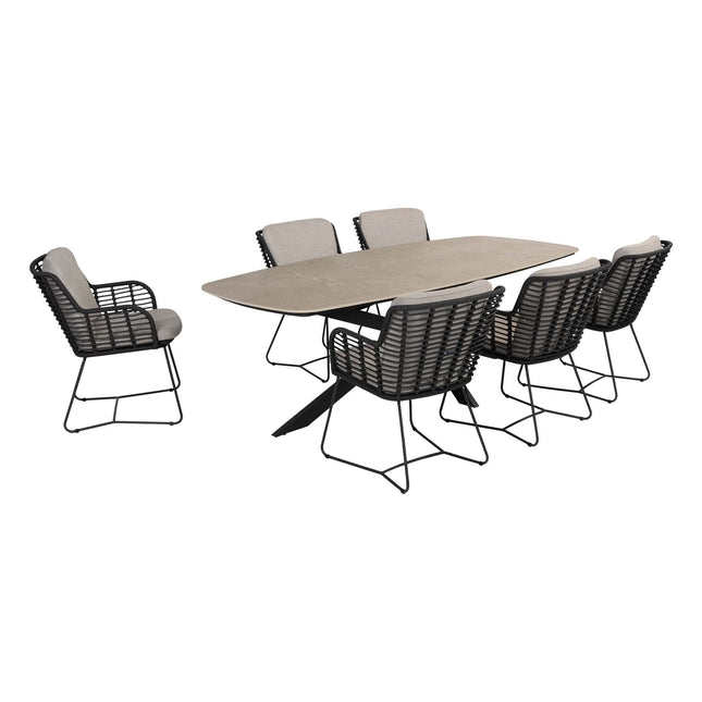 4 Seasons Outdoor Fabrice Essstuhl Anthrazit + Taste 4SO Prado Tisch mit Keramik -Tisch -Top -Fass -Anthrazit 240 cm