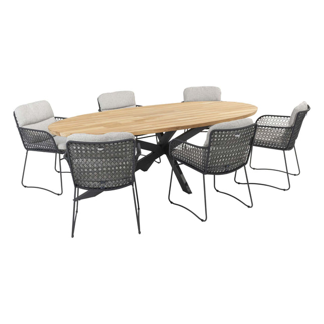 4 Seasons Outdoor Aprilla Ess Anthrazit + Taste 4SO Prado Teaktisch Oval 240 cm